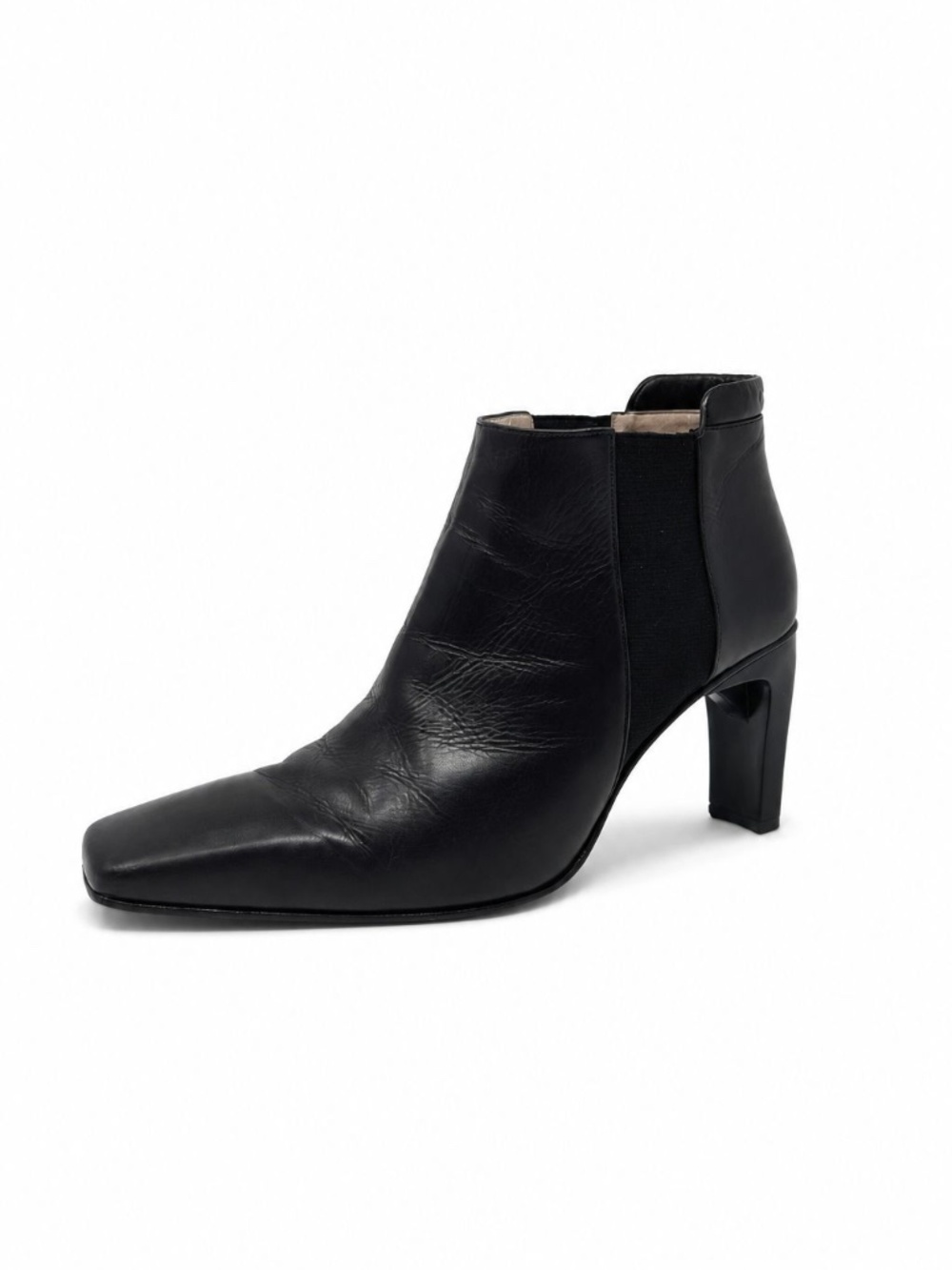 Authentic CHANEL Y2K Black Leather Square-Toe Chelsea Ankle Booties Size 38.5
